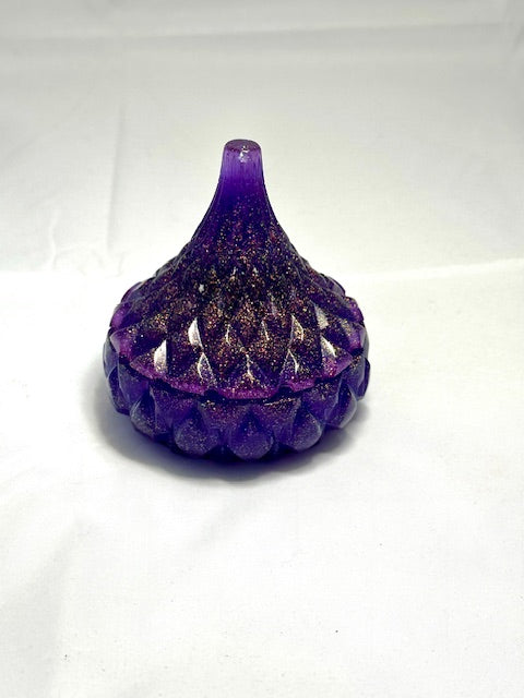 dark sparkly purple resin box with pointed lid