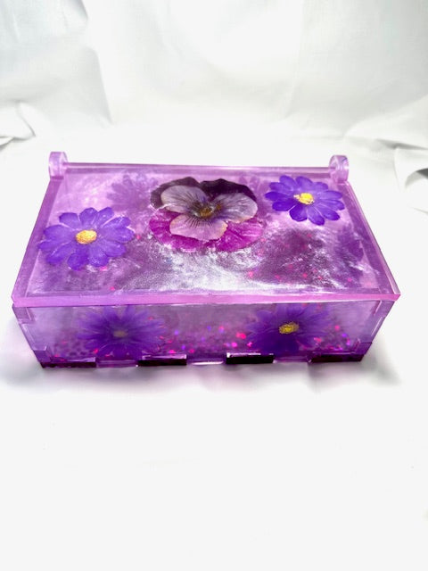 Purple floral rectangular resin jewelry box