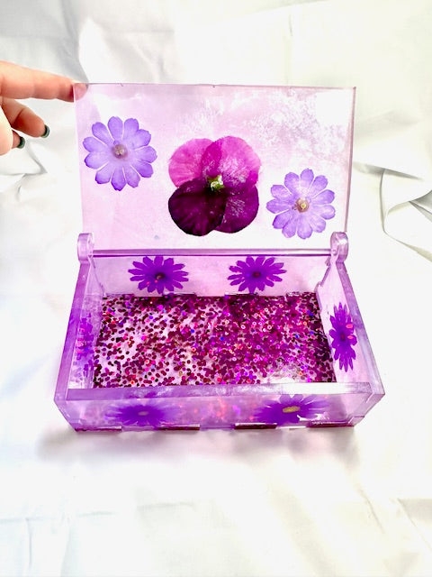 Purple floral rectangular resin jewelry box